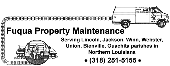 Fuqua Property Maintenance in Northern Louisiana Cleaning Carpets, Rugs and Upholstery Using the Bane-Clene Truckmounted Carpet Cleaning Equipment